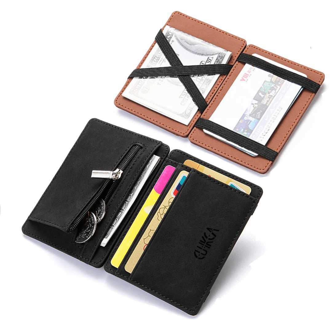 Ultra Thin Men Male PU Leather Mini Small Magic Wallets Zipper Coin Purse Pouch Plastic Credit Bank Card Case Holder Mens Wallets W250826