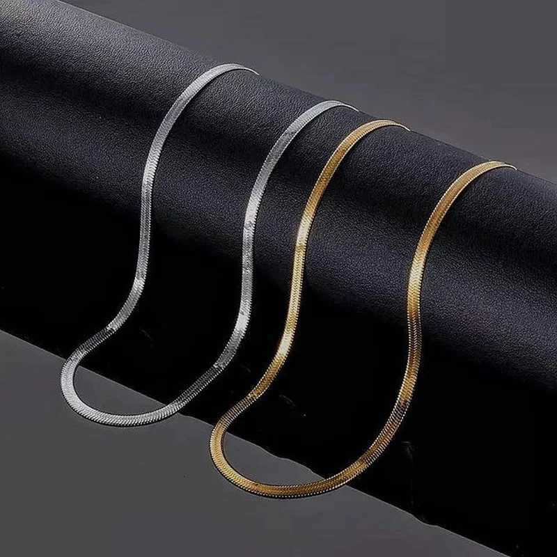 Fashion Unisex Snake Chain Women Necklace Choker Stainless Steel Herringbone Gold Color Chain Necklace for Women Jewelry GiftXJ250826
