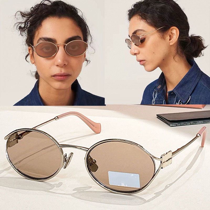 Exquisite Womens Oval Metal SMU52Y Sunglasses Fashionable Party Style Thin Metal Frame Luxurious Glasses High Quality Ladies Sunglasses With box