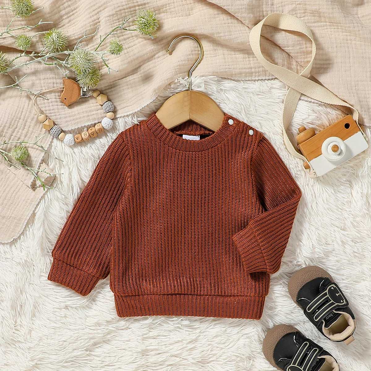 2024 New Baby Boys AutumnWinter Long Sleeve Solid Sweater For 3M3Y Daily Casual Wear Z250826