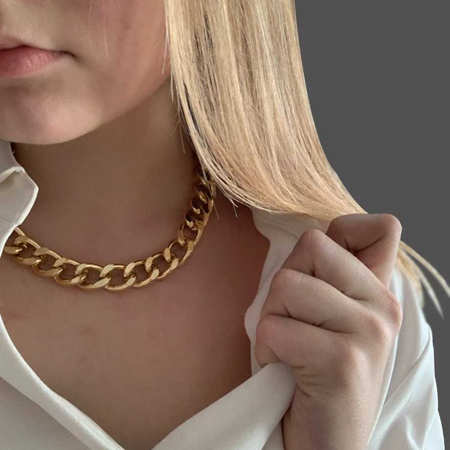Womens Punk Thick Big Cuban Chain Choker Necklaces for Men Boy Gold Color Stainless Steel Hip Hop Neck Jewelry Collier FemaleXJ250826