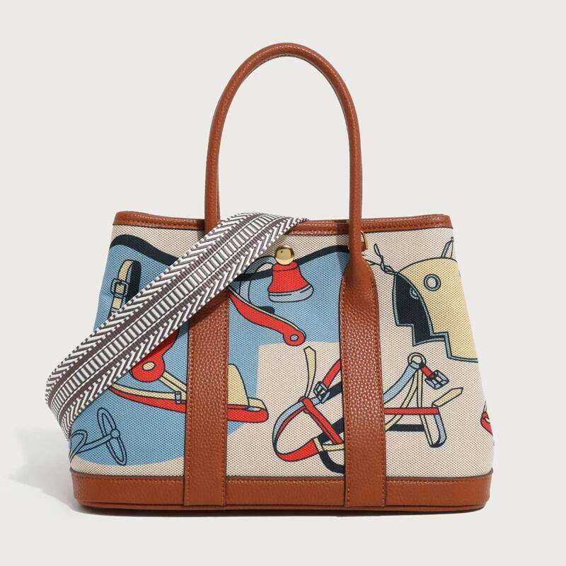 Hot Selling Graffiti Painted Canvas Patchwork Women's Printed Handbag Large Capacity Contrasting Tote Single Shoulder Crossbody Bag Designer Ba