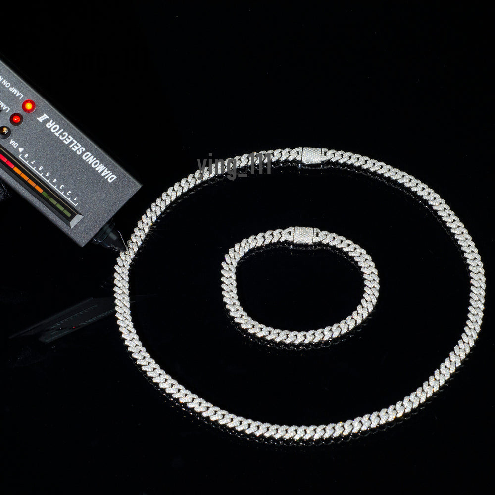 6mm Width Pass Diamond Tester Custom Cuban Chain 925 Sterling Silver d Color Round Cut Moissanite Cuban Link Chain Necklace