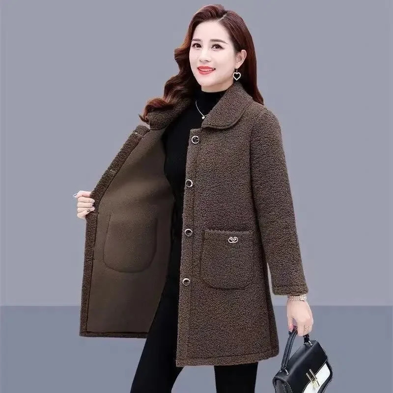 Loose MidLength Lamb Fur Jacket Womens Korean Style Fashionable Autumn Winter Coat for Mom MiddleAged And Elderly 250825