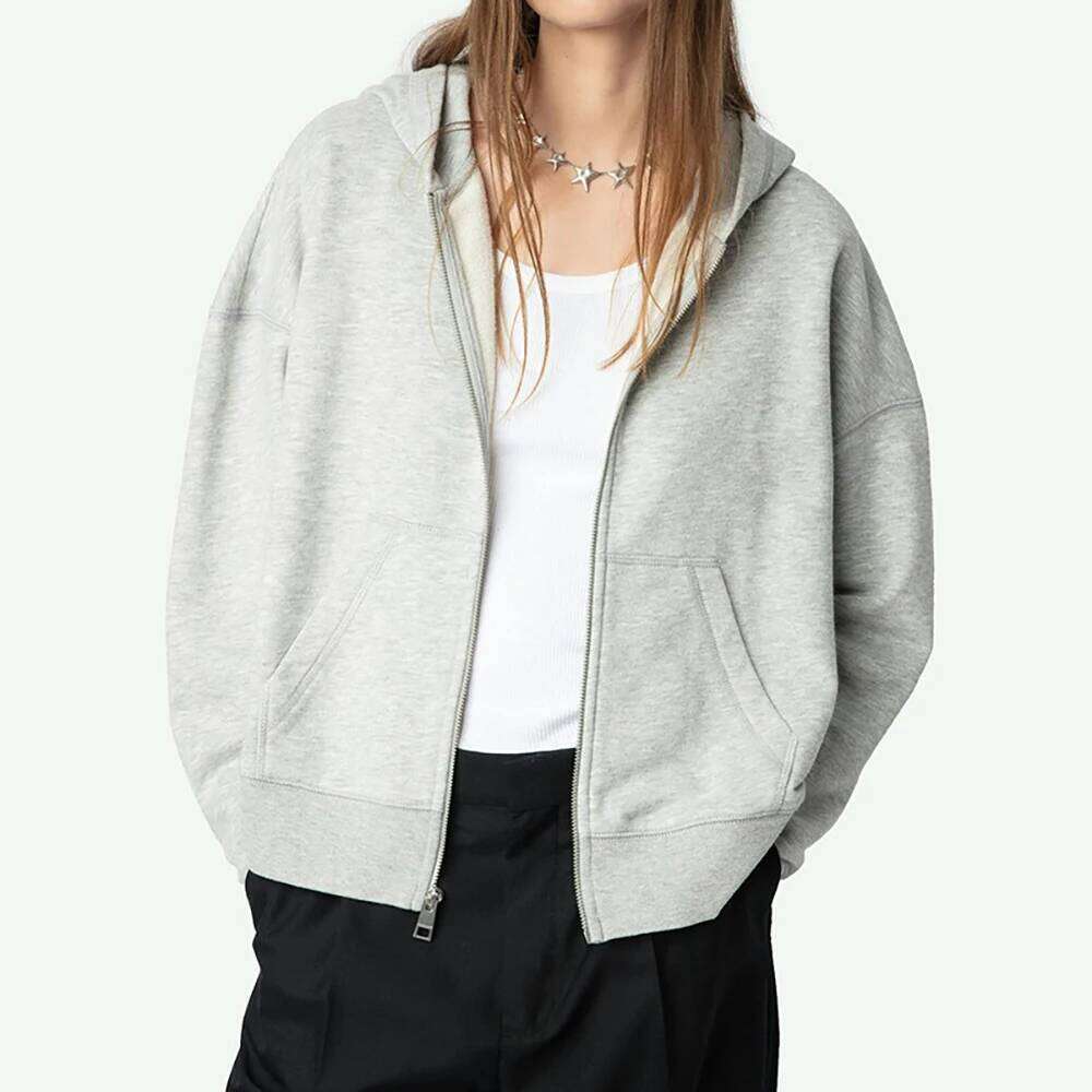 Women's Trench Coats Z5w339 2025 Dot Hot Drilling Hoode Sweatshirts Women Long Sleeve Zipper Cardigan Casual Retro Vintage Top Femme