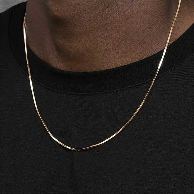 12mm Gold Color Stainless Steel Necklace for Men Hip Hop Titanium Steel Square Snake Chain Necklace Jewelry AccessoriesXJ250826