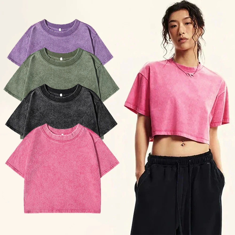 Solid Color Slim Washed TShirt Women Fashion Soft Cotton Tee ShirtS Casual Sport Short Sleeve Cool Retro Clothing Female 250826