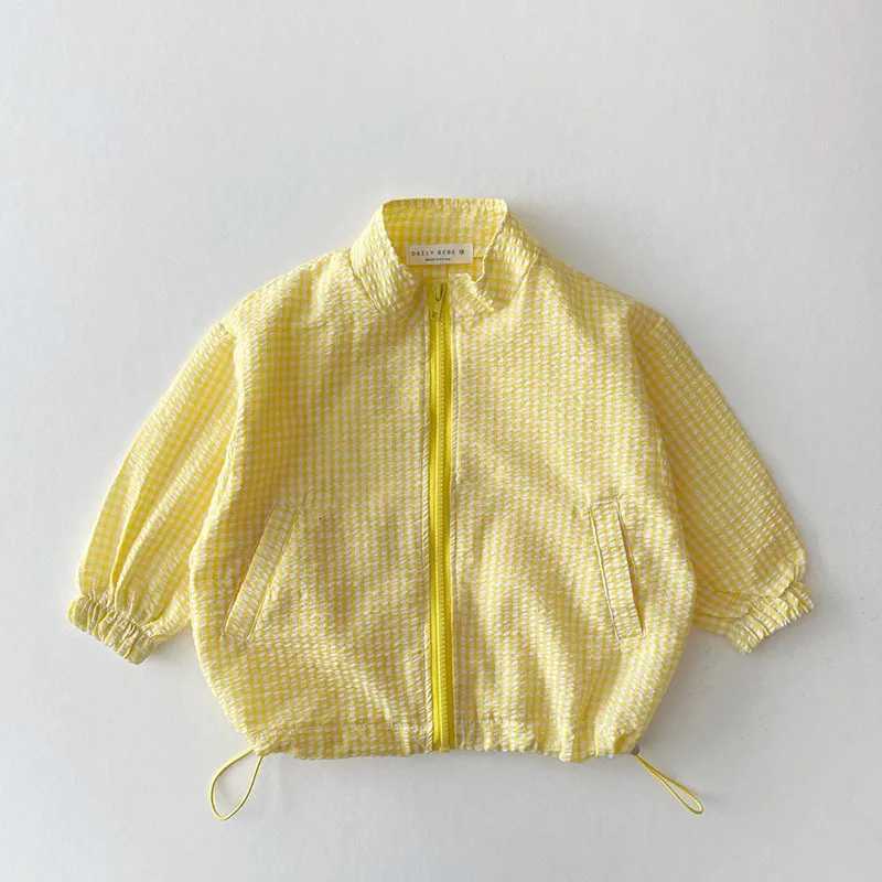 05yearold Korean version of childrens clothing summer thin plaid sunscreen breathable jacket girl x casual long sleeve jacket Z250826