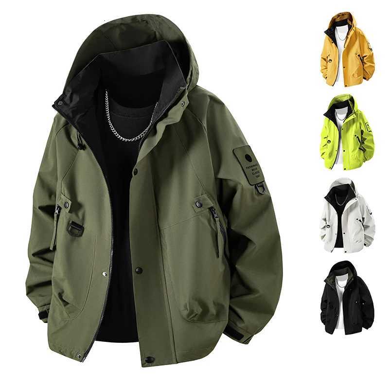 Spring and Autumn New Mens Hooded Work Jacket Rushing Jacket Men and Women Windproof Outdoor Mountaineering ClothingXJ250826