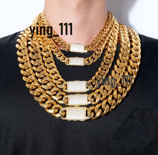 European American Hip Hop Style Stainless Steel Micro Inlaid Buckle Necklace 12/14/18/20/22mm Fashion Pendant Necklaces