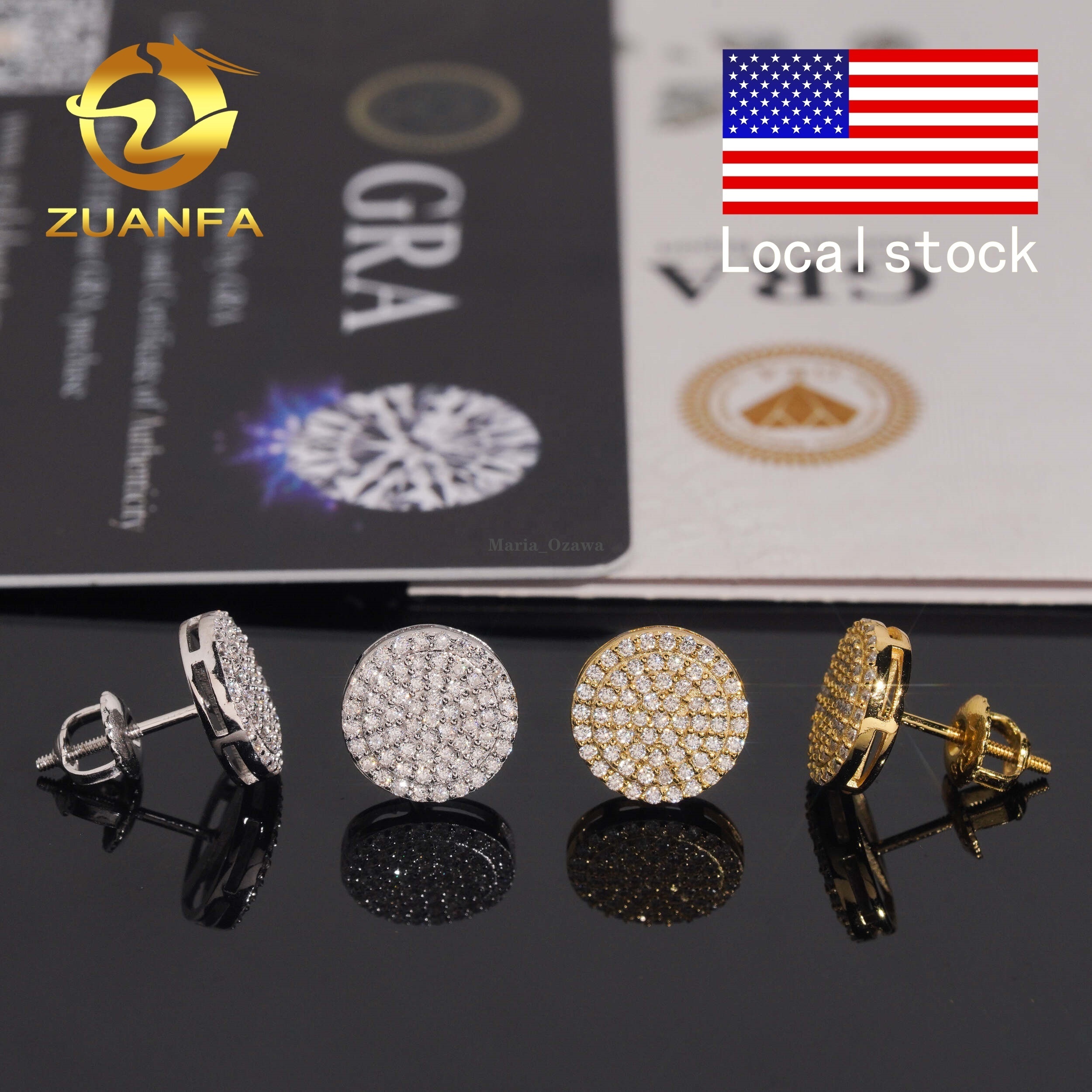 Fine Jewelry Pass Diamond Tester Hip Hop Stud Earring 925 Sterling Silver Iced Out Moissanite Earrings