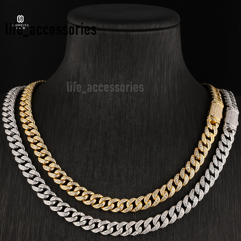 VVS Diamond 925 Sterling Silver Bracelet Necklace 13mm Moissanite Gold Plated Cuban Link Chain Elegant Jewelry