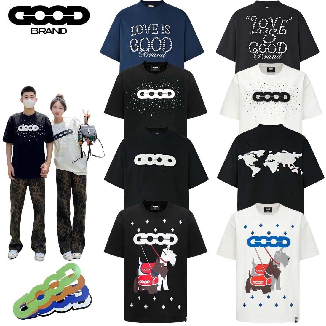 Goodbrand full series pearl hot diamond embroidery light luxury fashion high-end good short-sleeved T-shirt for men and women designe mens designer
