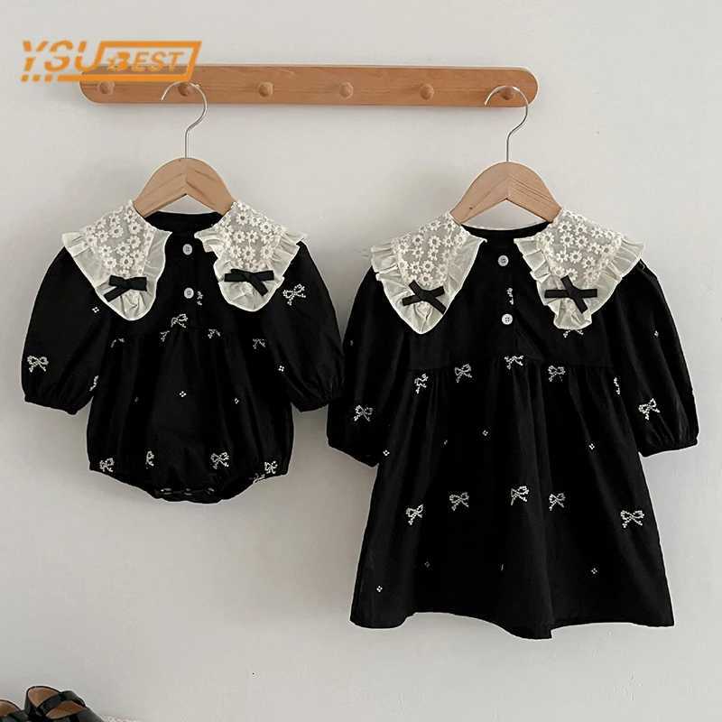 New Kids Baby Girls Long Sleeve Sweet Embroidered Sisters Rompers Spring Autumn Kids Baby Girls Childrens Clothes DressXJ250826