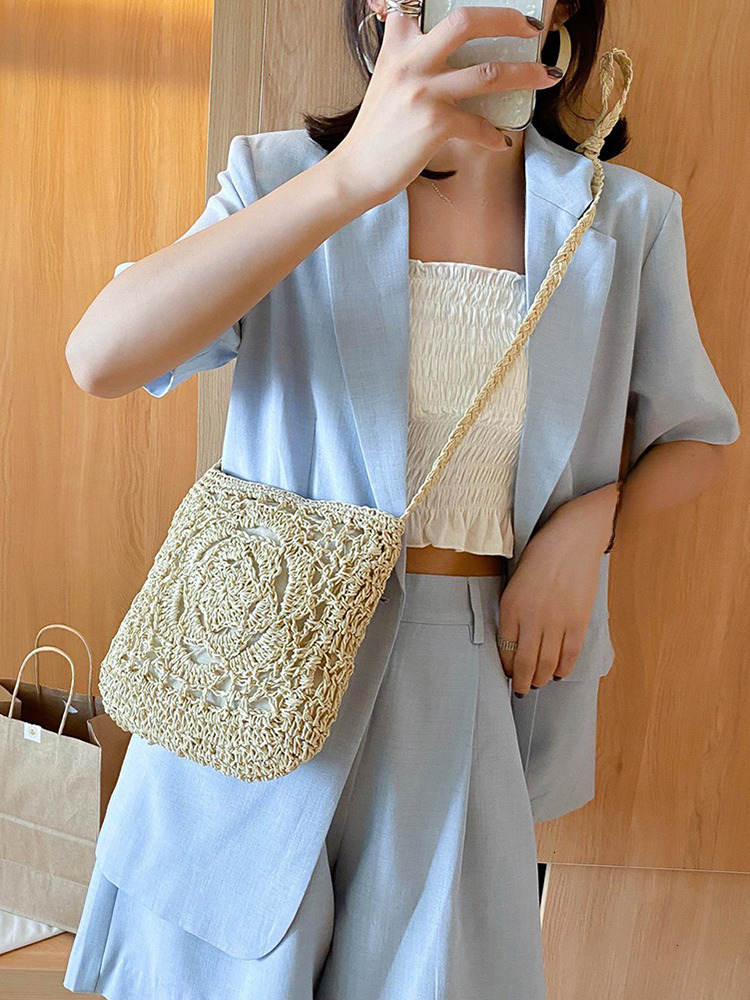 trend new model New designer wrap women s crochet beach Hobo large trend capacity hollow woven handbag solid color retro straw Sg summer daily bag