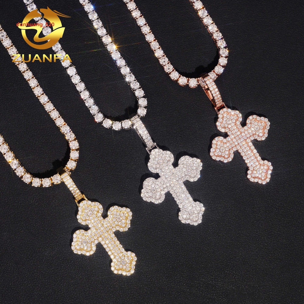 Ready to Ship 925 Sterling Silver Hip Hop Men Pass Diamond Tester Cross Iced Out Moissanite Pendant