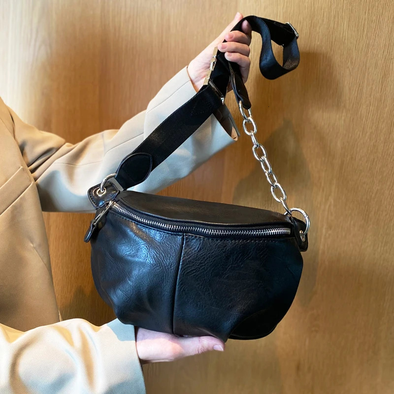 Female Chest bag chain Crossbody Bags For Women Shoulder bags Small PU Leather ladies Waist Pack Breast phone wallet 250815