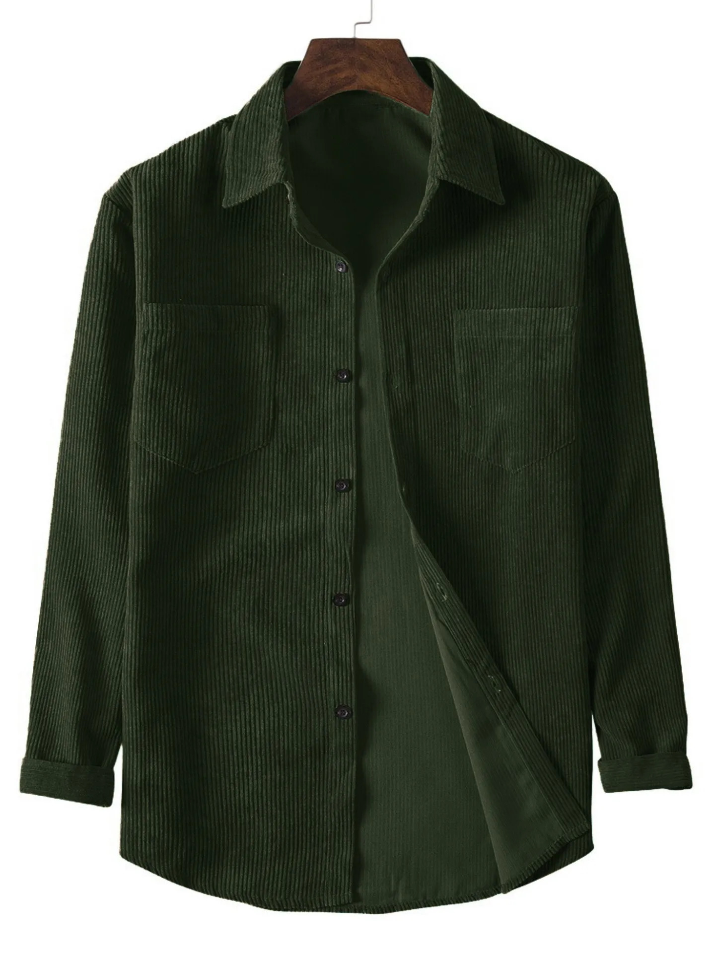 Mens casual longsleeved corduroy solid color lapel shirt 250825