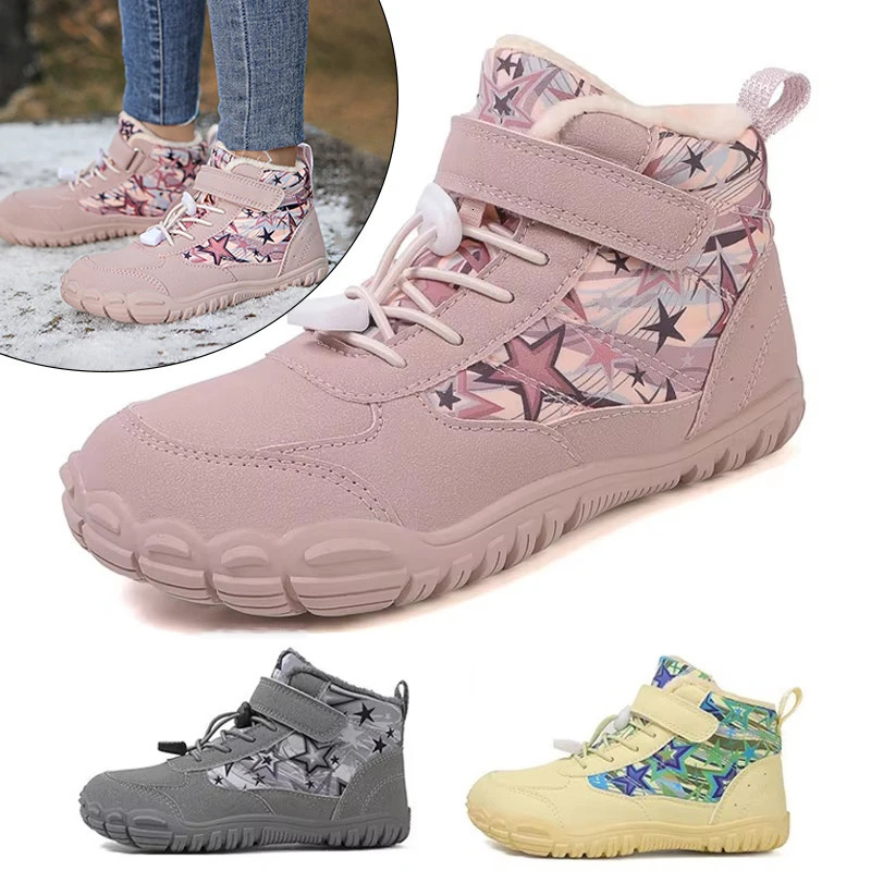 Waterproof Kids Barefoot Snow Boots 2025 Wide Toe Winter Warm Fur Lined Shoes for Boys Girls Cold Weather Outdoor Sneakers250825
