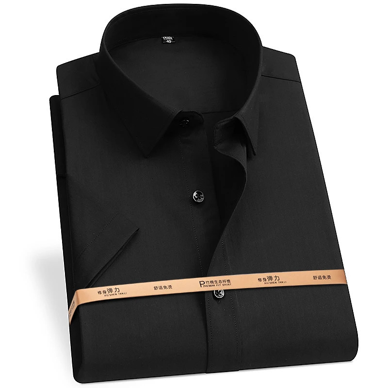 2025 Mens Shirt Short Sleeve Summer Bamboo Fiber Business Formal Anti Wrinkle Non Ironing Black White Blue Grey Shirt S8XL250825