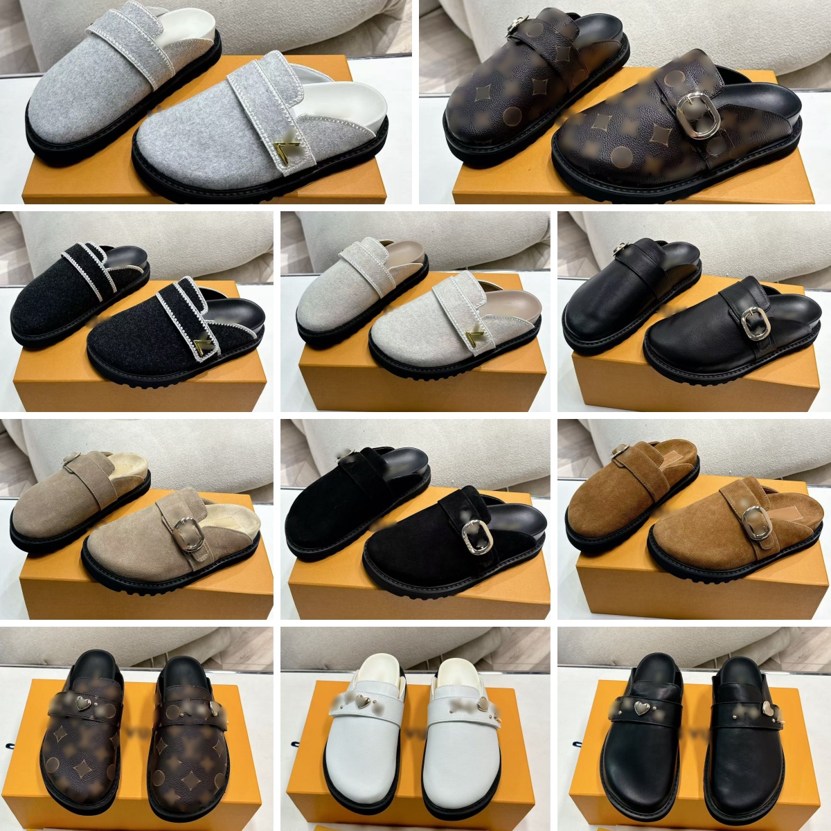 Designer Cosy Flat Comfort sandals mens womens mule suede calf leather upper with soft comfortable lining classic couple brand 8.25 01