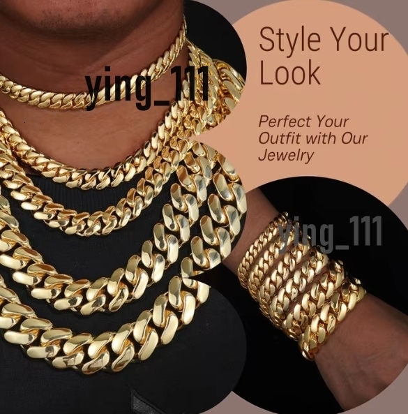 Cuban Chain Bracelet Necklaces 14K 18K Gold Plated 10mm25mm Heavy Solid Miami Cuban Link Chain Hip Hop Necklace for Men