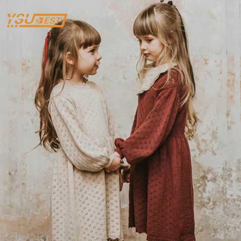 Baby Girls Hollow Out Knitting Dresses Toddler Girl Winter Knit Dress Beautiful Vintage Sle Child Full Sleeve Knitting DressXJ250826
