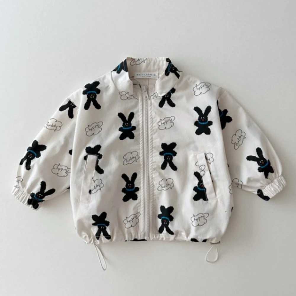 WT2407 Korean childrens clothing printed stand up collar casual windproof jacket drstring jacket cute zipper top Z250826