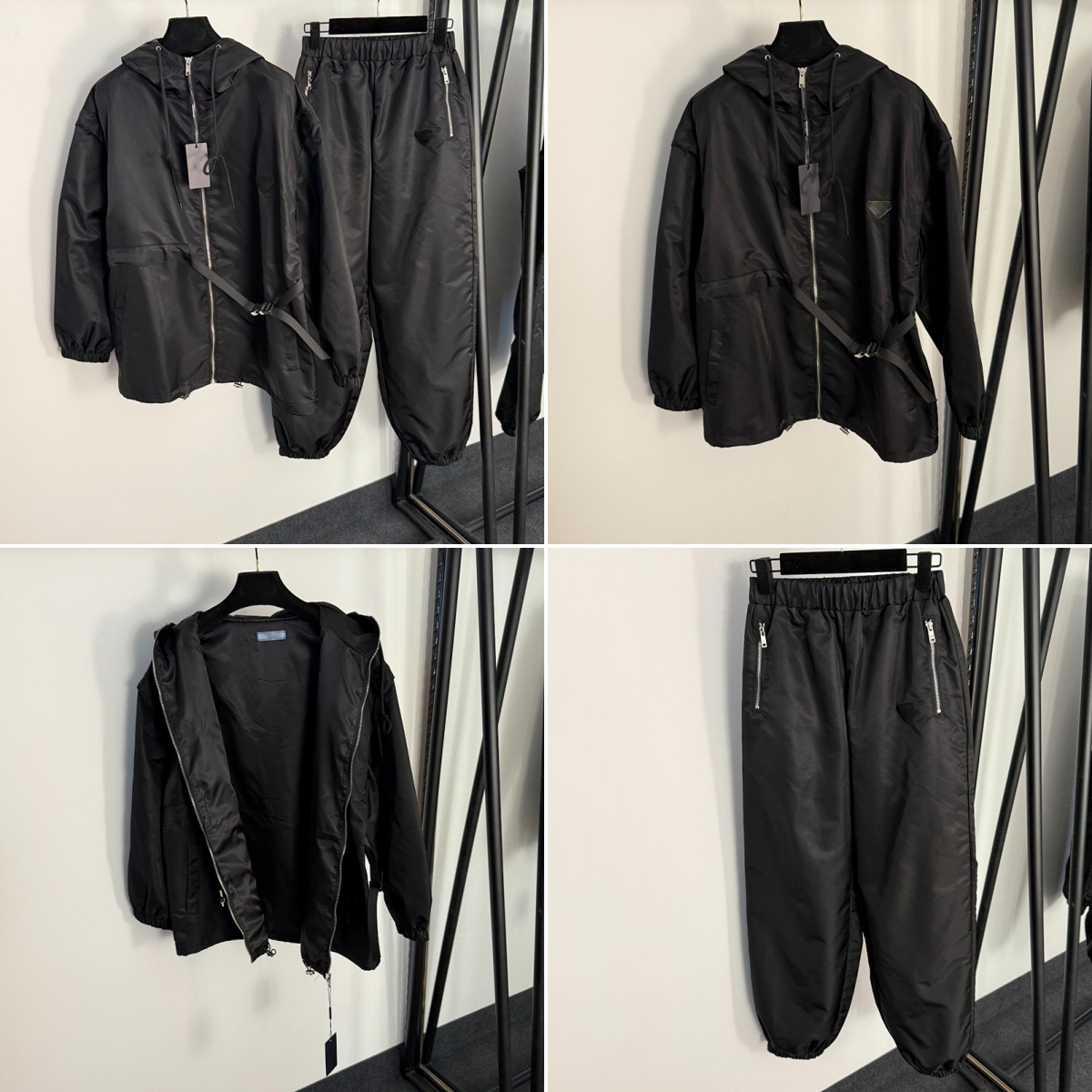 Street Style Tracksuits Hooded Trench Coats Women Badge Designer Jackets Pants Luxury Nylon Outerwear Outfits