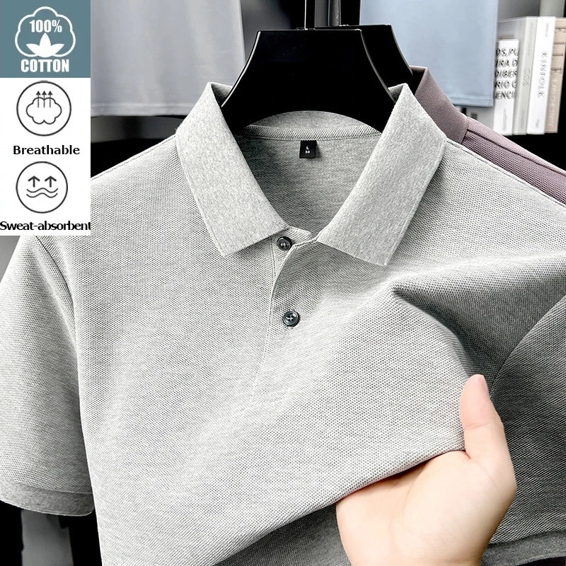 Mens 100% Cotton Polo Shirt - Summer Casual Breathable Tee19 ColorsIdeal for Golf and SportsBusiness CasualSilk-Like Finish250825