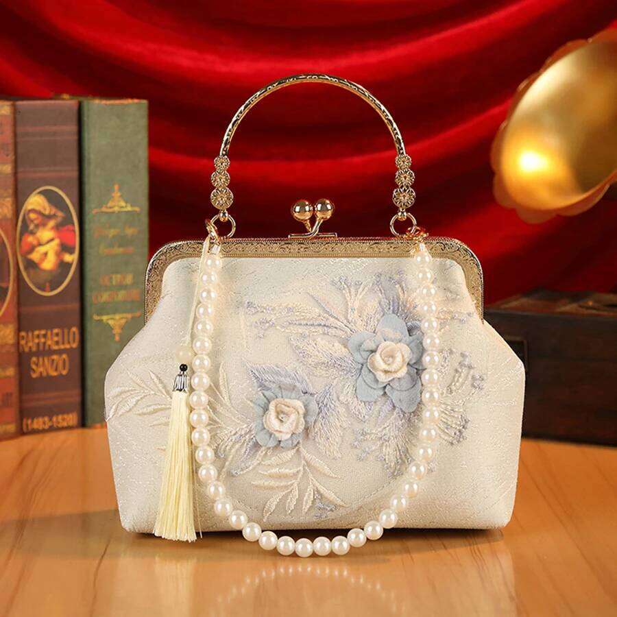 Designer Bags Fashion Floral Lace Embroidered Clip Pearl Chain Banquet Handbag Tassel Rhinestone Women's Bag Wedding Bride Party Clutches Luxur