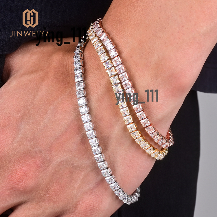 JWY Unisex Gold Plated 5mm Brass Vintage Religious Geometric Moissanite Fashion Chain Link Tennis Bracelets for Anniversaries