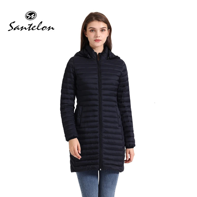 SANTELON Winter Women Loose Long Parka Coat With Detachable Hood Female Soild Ultralight Portable Warm Padded Cotton Outwear250825
