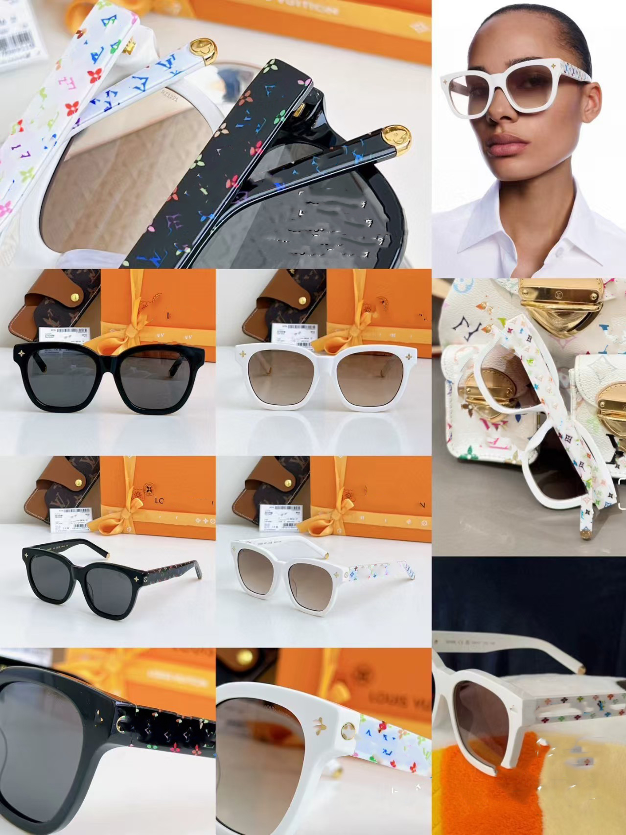 25ss Designer sunglasses Takashi Murakami white tricolor sunglasses for women, pure low square sunglasses, designer lightweight and fashionable sung