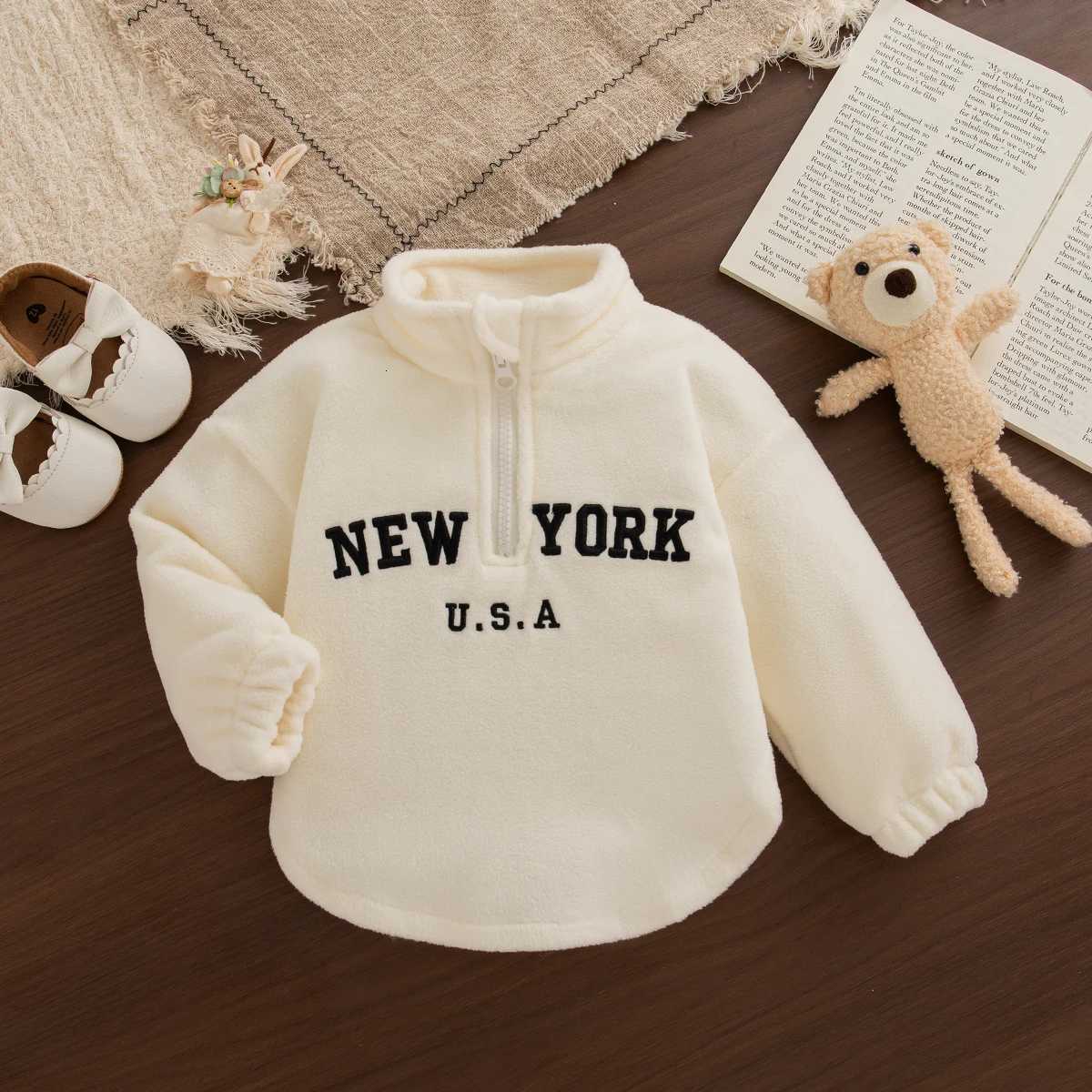Childrens Clothing Spring And Autumn Solid Color Letters Printed LongSleeved Childrens Tops Cute Collar Boys And Girls Sweat Z250826
