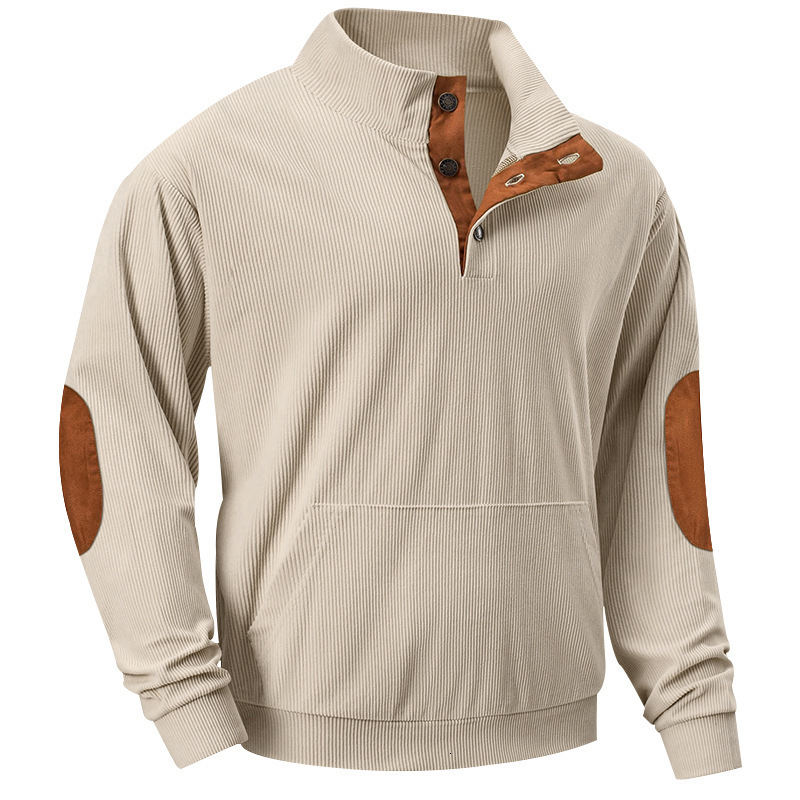 2025 Men's Spring and Autumn New Corduroy Casual Stand Collar Long Sleeve t shirt Pocket Sweatshirt for Men