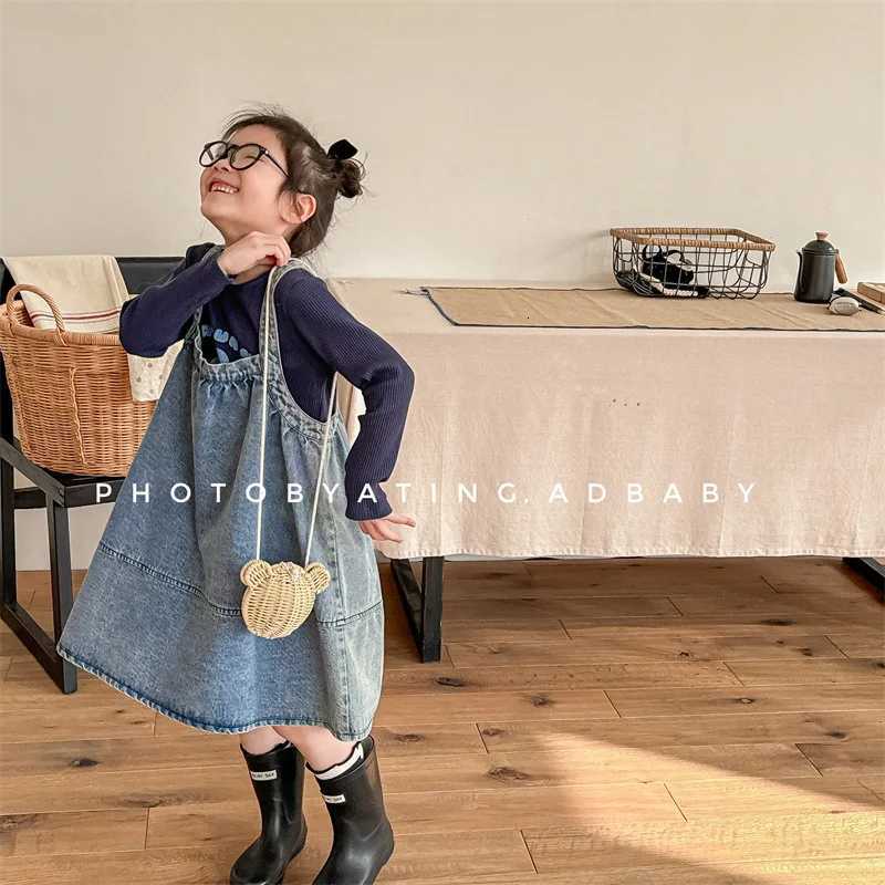 Girls Denim Suspender Skirt 2025 Spring and Autumn New Korean Fashion Solid Color Loose Casual Denim Suspender SkirtXJ250826