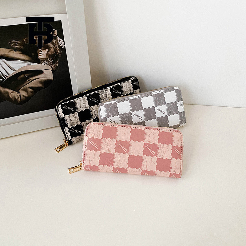 TB BHULAMTE New Zipper Handbag Large Capacity Biscuit Printed Large Cash Clip Designer Luxury Simple Color Block Women's Wallet Phone Bag Free