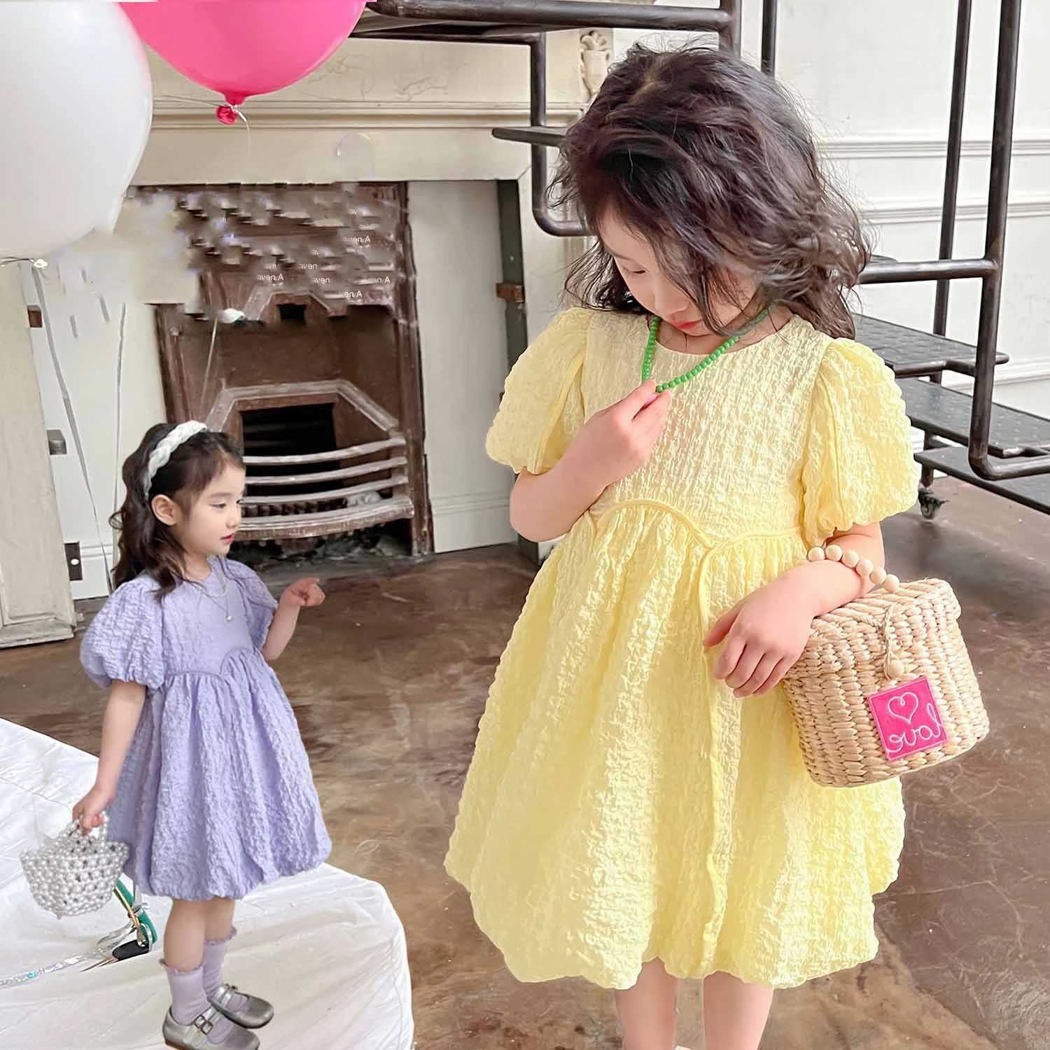 Girls Summer Dress New Fashionable Solid Color Sweet Dress Short Sleeved Princess Dress Fluffy Dress For Children ClothingXJ250826