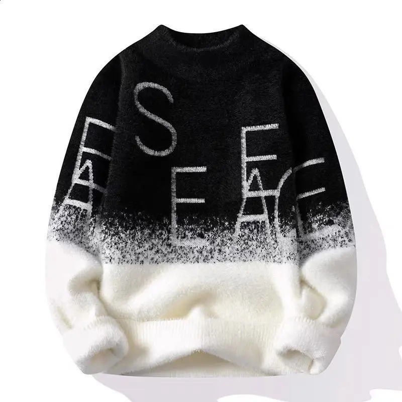 Men Clothing Winter Trend Mink Cashmere Thick Warm Knitted Sweater Youth Casual Round Neck Long Sleeve Loose Pullovers 250826