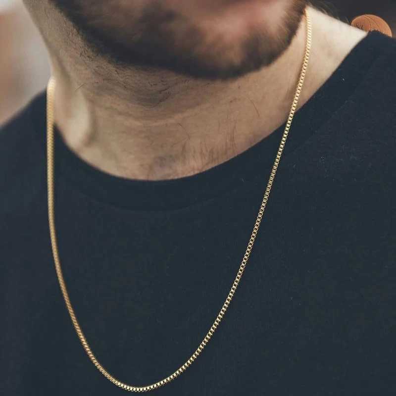 Hip Hop Necklaces For Men Women Gold Color Stainless Steel Necklace 3MM Square Pearl Chain Rper Chain Personality Jewelry C021XJ250826