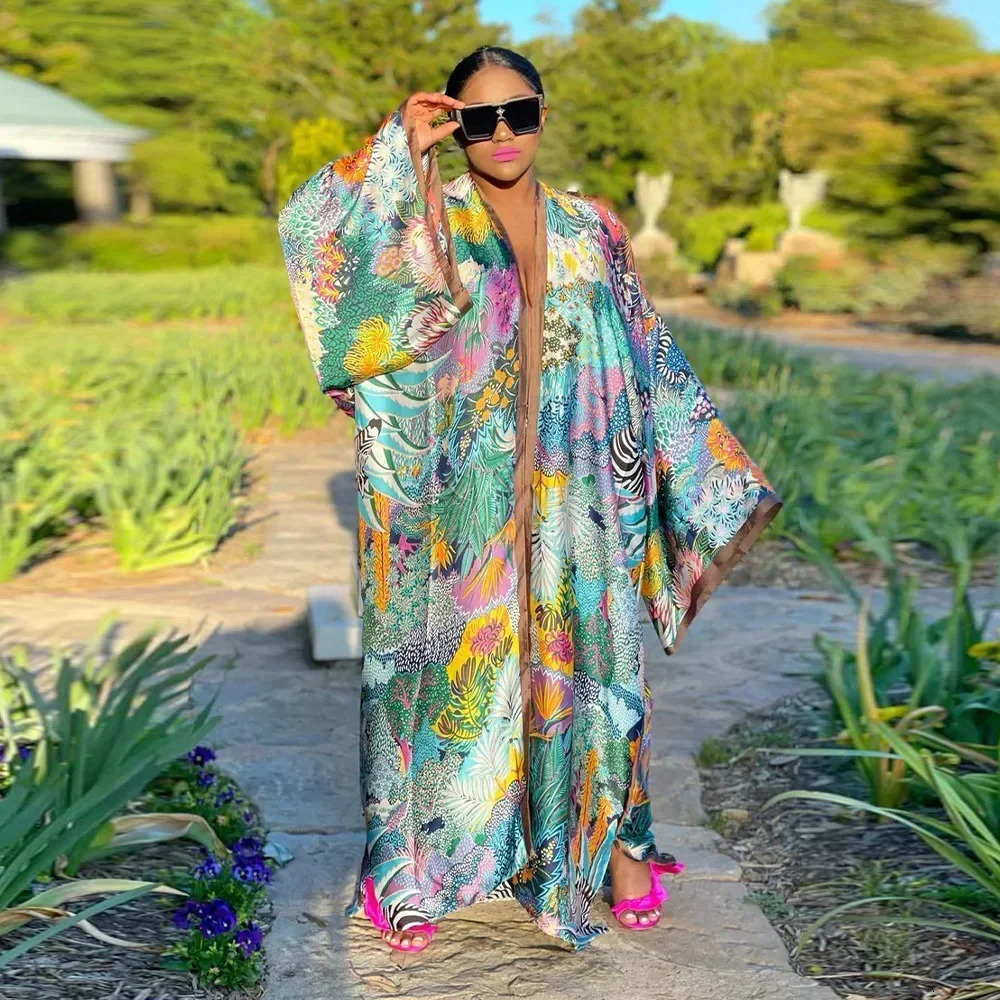 Boho Printed Loose Casual Long Kimono Maxi Dresses Batwing Sleeve Trench Coat Tunic Autumn Women Beachwear 250825