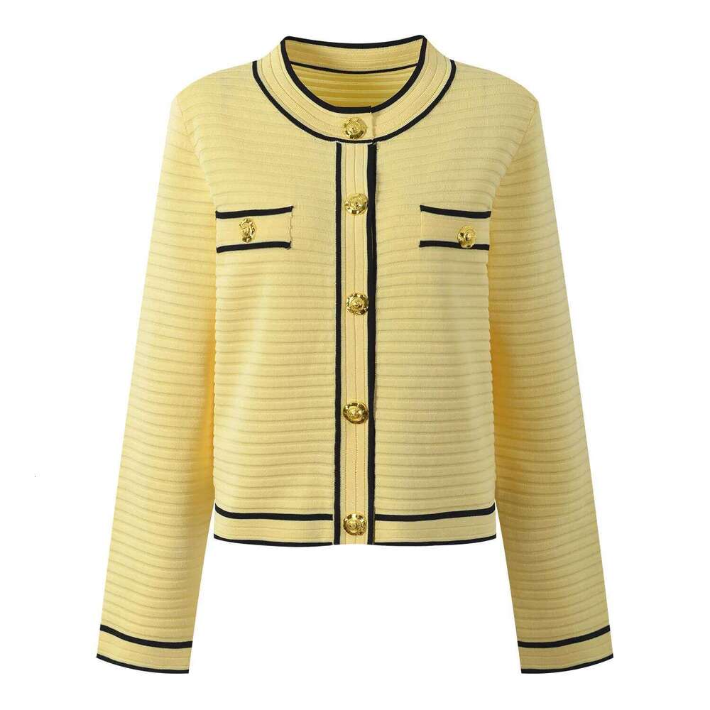 Designer Clothing Autumn 2025 Neck Woman Knitted Cardigans Color Block Long Sleeve Knitting Sweater Tops Knitwears Jersey Mujer White Black
