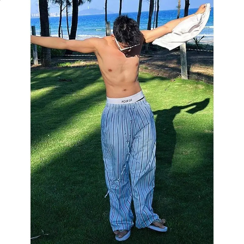 Spring and summer trend striped loose casual pants for men and women simple wide leg pants straight leg pants 250826
