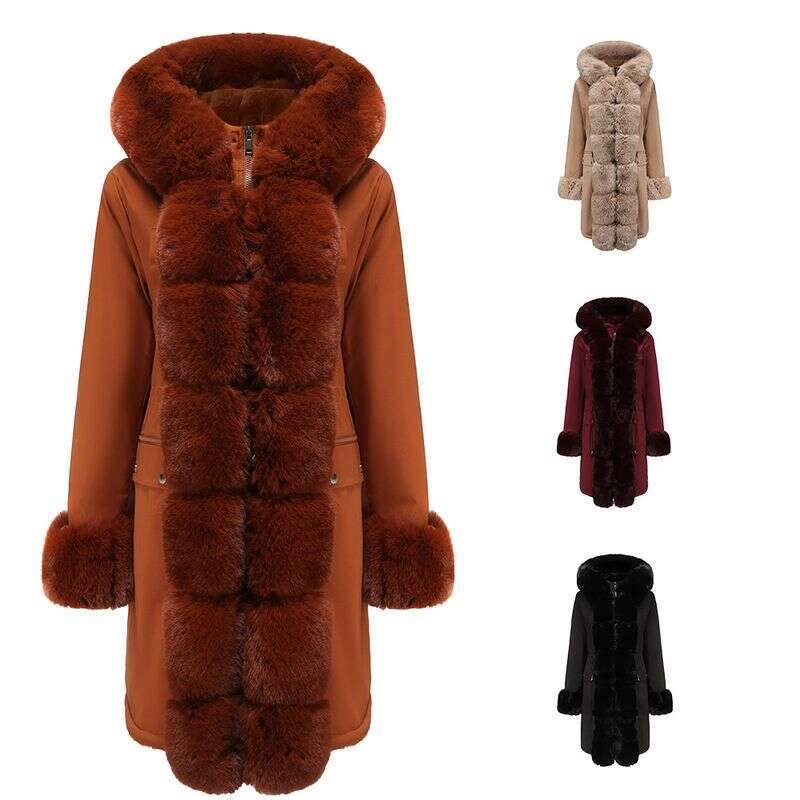 Winter Cotton Parkas Women Removable Fur Collar Medium Long Sleeve Pie To Overcome Solid Color Hooded Warm Cotton-padded Jacket