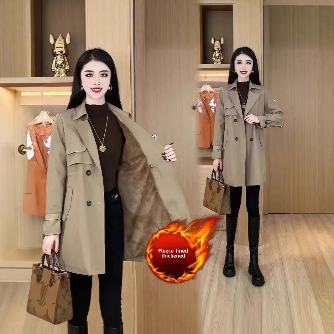 Thickened Fleece Womens Autumn Winter Fashion WaistCinching MidLength Slimming Warmth Atmosphere Coat Jacket Outerwear 250825