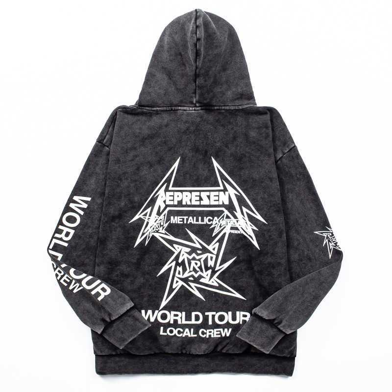 Metal Band Vintage Trendy Street Sanskrit Cross Washed Zipper Hoodie Jacket R250825