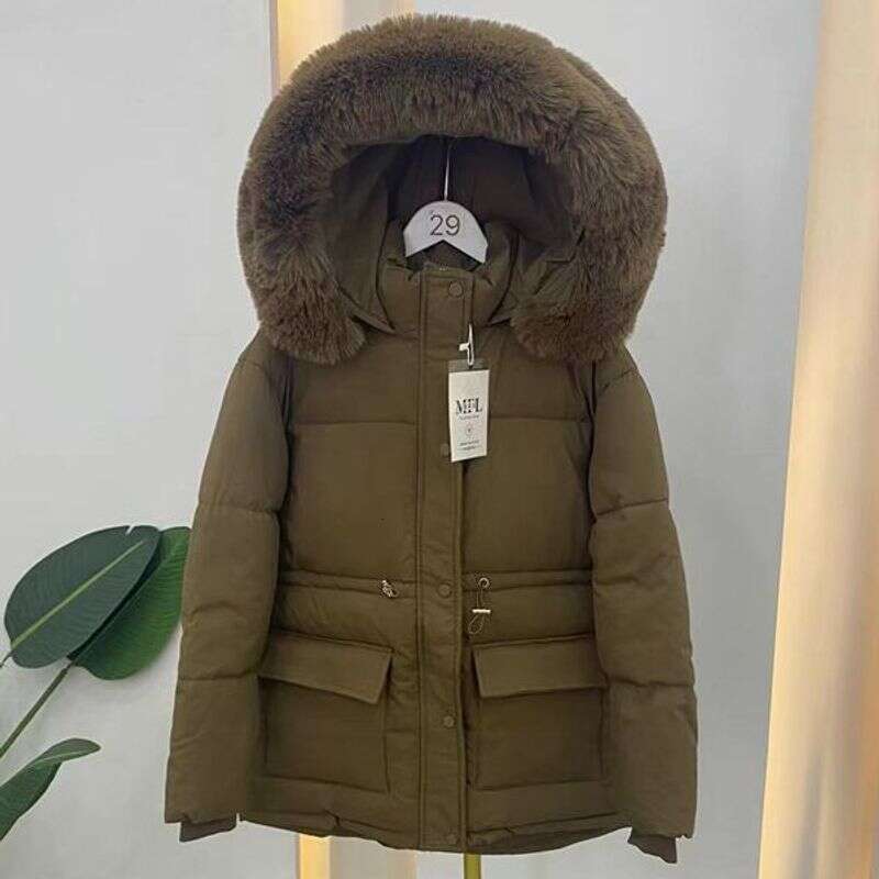 Women's Jacket Winter New Korean Style Short Parkas Thick Warm Hooded Drawstring Waistband Female Trench Coat Cropped Jacket