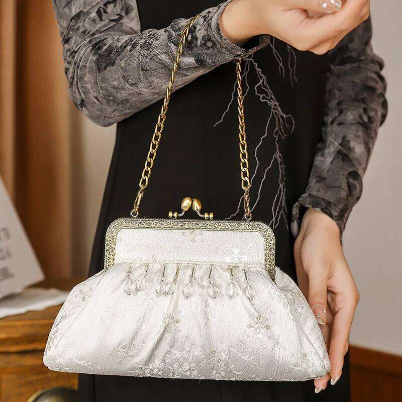 Designer Bags Women Vintage Paillette Fringes Mobile Phone Small Size Kisslock Shoulder Retro Chic Victorian Edwardian Evening Side Bag Luxury Bag