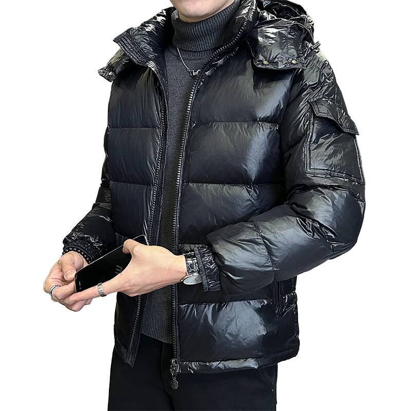 Short Winter Hooded Parkas Waterproof Thickened Warm Long Sleeve Cardigan Jacket New Glossy Down Men's Fashion Jackets